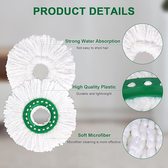 Mop Head Replacement for Libman Tornado Spin Mop System, Resuable Microfiber Mop Refill Pad, Easy to Replace, Machine Washable - White（5 Pack）
