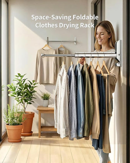 BaiNong Wall Mounted Drying Rack 13" Foldable Clothes Hanger Silver Pull-Out Clothes Drying Rod for Laundry, Closets, Rntryway (2, 13" Silver)