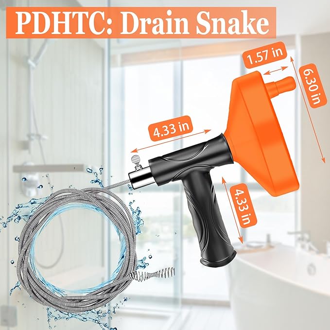 33 Ft Drain Snake Auger, Heavy Duty Plumbing Snake for Sink, Tub, and Shower, Clog Remover Drain Cleaner Tool with Gloves