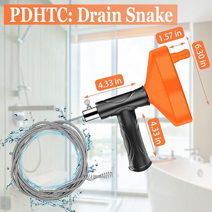 33 Ft Drain Snake Auger, Heavy Duty Plumbing Snake for Sink, Tub, and Shower, Clog Remover Drain Cleaner Tool with Gloves