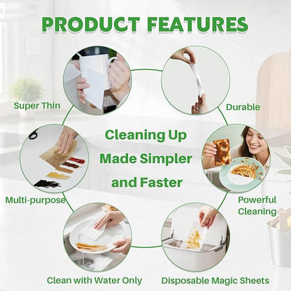 52 PCS Magic Sheet Eraser Sponge, GRS Certified, Ultra Thin for Cleaning Hard-to-Reach Place, Disposable & Portable, Deep Clean with Water Only for Cup Plate Sink Kitchen Bathroom