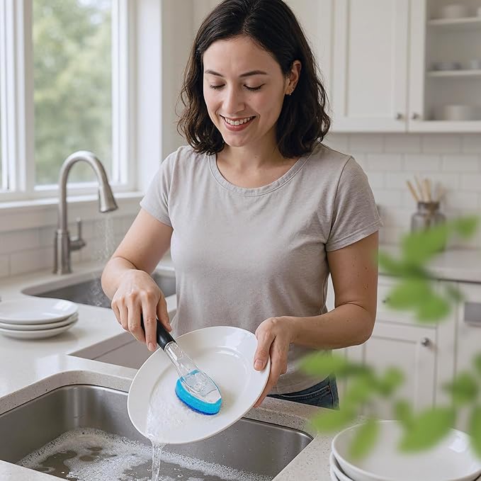 Non Scratch Dishwand Refills Sponge Heads, Heavy Duty Scrub Brush Sponges, Soap Dispensing Scrubbers, Common Compatible Dish Wand Refill Head Replacements for Kitchen Sink Dishwashing Cleaning