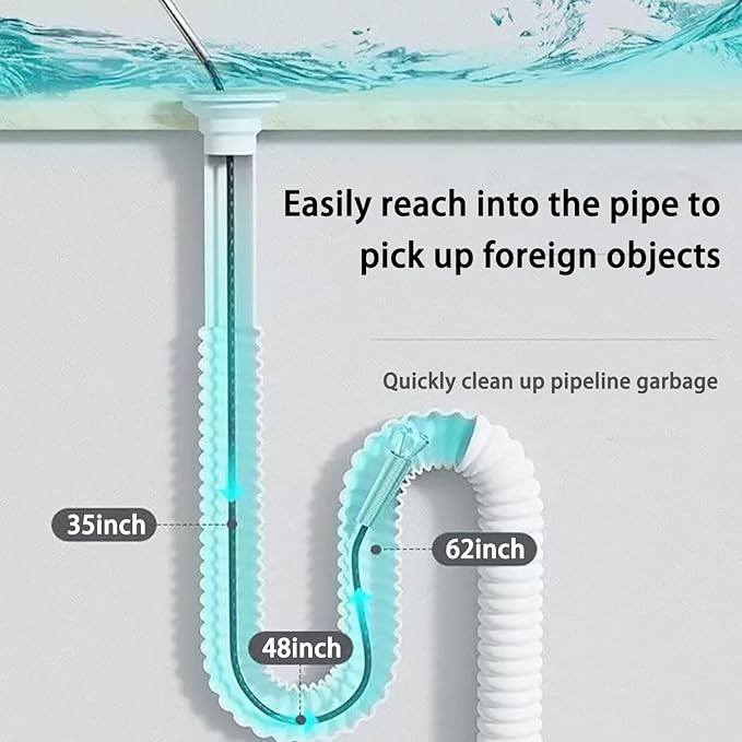 62Inch Drain Snake Clog Remover - 25Inch Drain Snake Hair Remover - 18Inch Cleaning Brush, Cleaner Tools for Kitchen Sink, Toilets, Bathroom,Tub