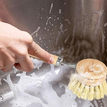 Bamboo Dish Brush with Handle - Soft Bristle, Non Toxic Dish Scrubber Compostable & Sustainable Bamboo Scrub Brush for Dishes, Pots and Pans