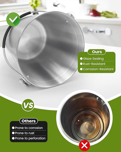 Countertop Compost Bin Kitchen with Lid and 2 Charcoal Filter for Odorless Composting | Stainless Steel Kitchen Composter with Soft-Grip Handle (Silver, 1.3 Gallon)