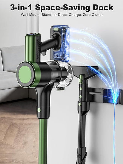 Cordless Vacuum Cleaner,58kPa/10-in-1 Stick Vacuum with 29-inch Hose and LED Lighting Brush,50Mins Runtime Vacuum Cleaner for Home,Self-Standing Vacuum with Anti-Tangle Brush for Pet Hair/Carpet/Floor