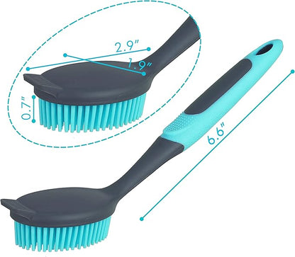 2-Pack Dish Brush with Handle, Kitchen Dish Scrubber Soft Dishwashing Brush for Cleaning Pots, Pan, Sink
