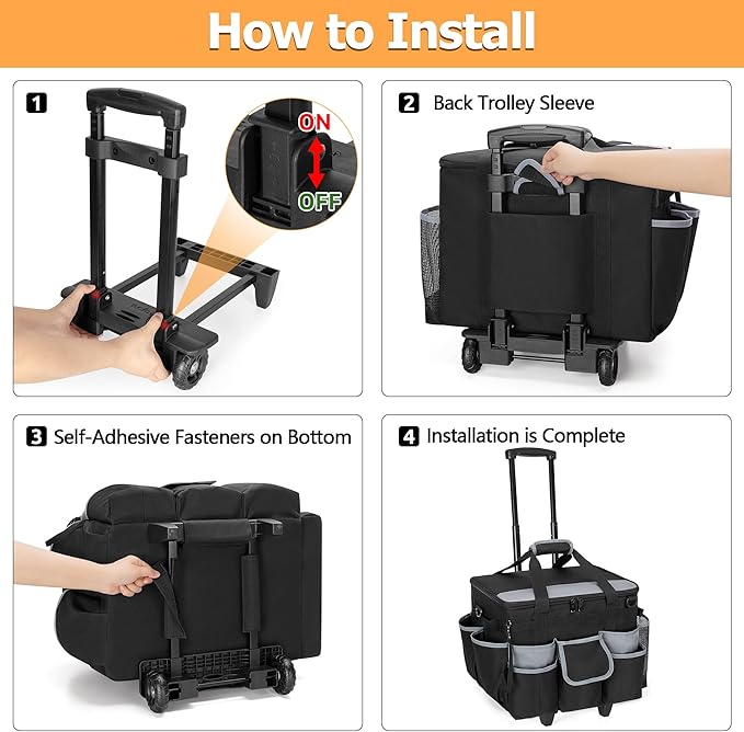 HODRANT Large Rolling Cleaning Caddy with Detachable Trolley & Lid, Cleaning Cart on Wheels with Shoulder Strap & Handles, Cleaning Supplies Organizer with Multi Pockets for Cleaning Tools Storage