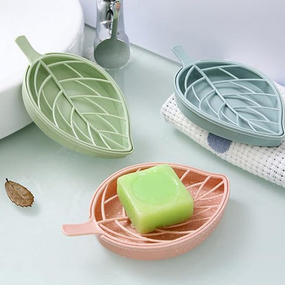 Soap Dishes, 3PCS Self Draining Soap Dish 6.9x3.9x0.8'' Hollow Leaf Shape Draining Soap Dish with Draining Tray Dry & Clean Soap Dish for Bathroom, Kitchen or Laundry Room