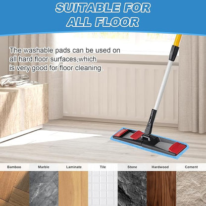 Replacement Flat Mop Pads Fit for Rubbermaid Commercial 18 Inch Adaptable Mops - 6 Pack Wet & Dry Microfiber Professional Cleaners Reusable Refills for Light-Duty Floor Cleaning- Blue