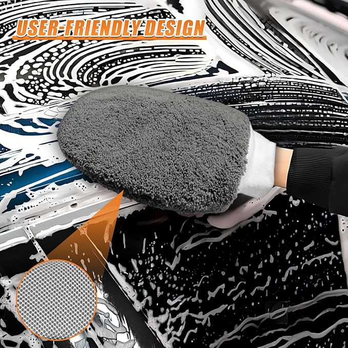 9PCS Car Cleaning Kit, No-Scratch Auto Detailing Tools Set with Wash Mitt, Large Sponge, Wheel Brush, Wax Applicator Pads and Microfiber Towels for Car Interior and Exterior Care (Gray)