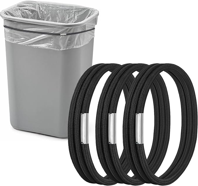 Garbage Can Bands Fits 13 to 30 Gallon Trash Cans, 3 Pack Durable Trash Can Bag Holder Bands with Strong Elasticity, Homewares Litter Box Bands Good for Home Office School, Trash Can Bands Set, Black
