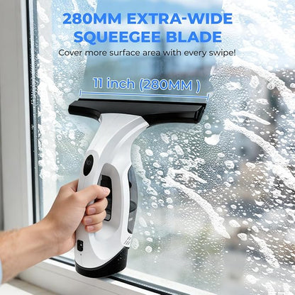 Cordless Window Vacuum Squeegee, Electric Window Cleaner Squeegee with 2000Pa Suction, 280mm Wide Blade, 150ml Tank for Shower Glass, Mirrors, Tiles & Car Windows