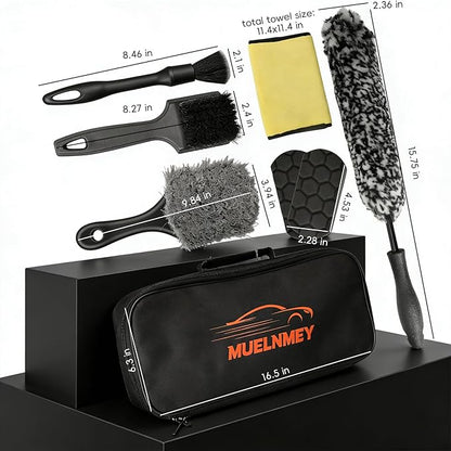 8PCS Car Wheel Brush kit,Wheel Cleaner Brush, Microfiber Cleaning Cloth,Soft Bristle Rim Brush,Tire Polishing Application Pad,Drying Towel.Tire Cleaning Brush Kit for Trucks, Cars, RVs