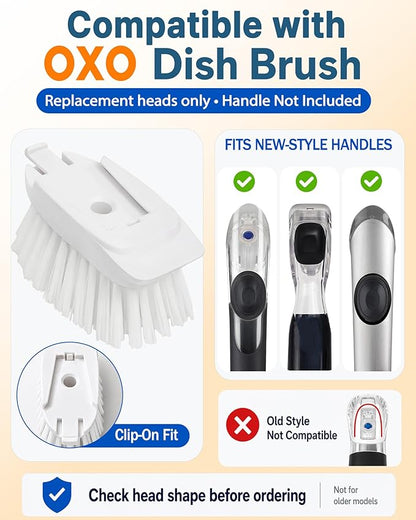 Dish Brush Refills, Dish Scrubber Replacement Heads Compatible with OXO Soap Dispensing Dish Brush, Nylon Bristles with Built-in Scraper, Suitable for Non-Stick Cookware, 4 Pack