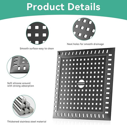 Drain Hair Catcher for Bathroom Sink,4.8" Stainless Steel and Silicone Shower Drain Covers Suitable for Drains and Bathroom Floors 2 Pack (2, Matte Black)