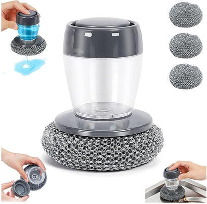 Grip Soap Dispenser, Comfort Grip Soap Dispensing Kitchen Scrub, Built-in Soap Control Handle, Replaceable Nylon Bristles, Non-Slip Design for Kitchen Dish & Cookware Cleaning