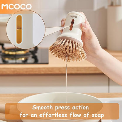 Soap Dispensing Palm Brush Scrub Brush with Soap Dispenser Palm Dish Brush Soap Dispenser Brush Dish Scrub Brush for Kitchen Cleaning, Pan, Pot, Sink 2 Pack White