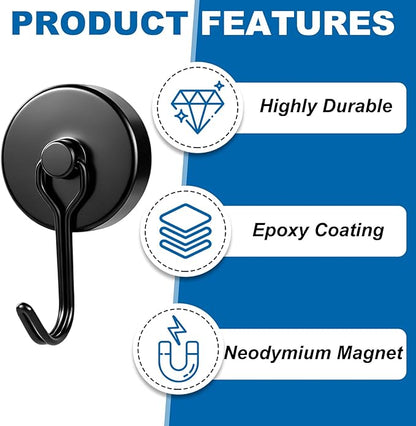 E BAVITE Magnetic Hooks, 120lbs Magnet Hook 2026 Cruise Cabin Ship Essentials Heavy Duty Strong Magnets Refrigerator Fridge Hanging for Classroom Beach Vacation Kitchen Grills Home 6PCS (Black)