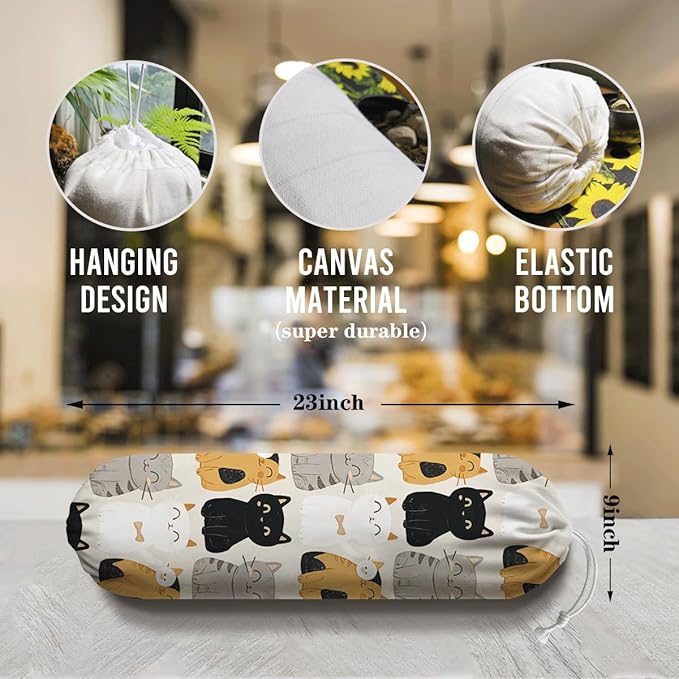 Cat Plastic Bag Holder, Reusable Shopping Bags Storage Dispenser, Lovely Cats Fabric Garbage Trash Bag Dispenser for Home Kitchen Pantry Cabinet, Wall Mount, Kitchen Housewarming Gifts