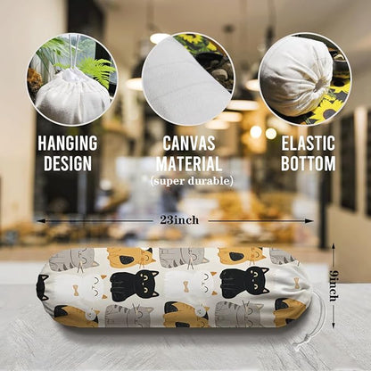 Cat Plastic Bag Holder, Reusable Shopping Bags Storage Dispenser, Lovely Cats Fabric Garbage Trash Bag Dispenser for Home Kitchen Pantry Cabinet, Wall Mount, Kitchen Housewarming Gifts