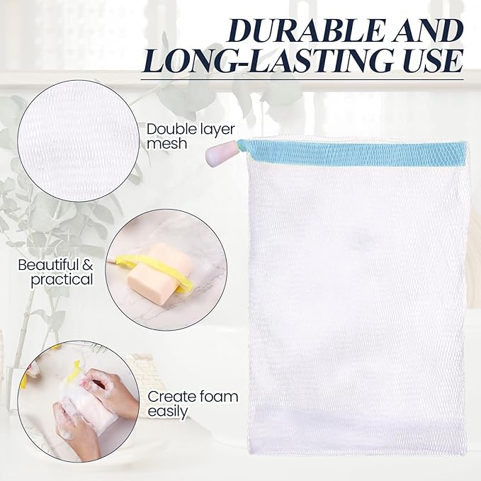 Hushee Soap Mesh Bag Exfoliating Soap Saver Pouch Foam Net with Drawstring for for Bars Foaming Drying Easy Bubble Store Bathroom Travel