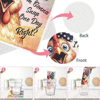 Funny Chicken Swedish Dishcloths for Kitchen, 6PCS Cellulose Sponge Reusable Paper Towels Washable, Cute Absorbent Fast Drying Swedish Dish Cloth for Home Cleaning