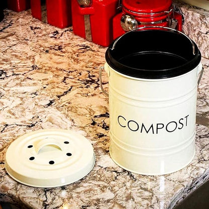 Kitchen Compost Bin (0.8 Gallon) - Rust Proof and Leak Proof Countertop Compost Bucket with Lid, No Smells Organic Waste Bin for Rustic Country and Farmhouse Style Kitchens