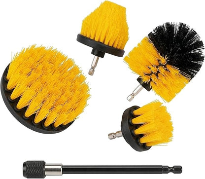 Drill Brush Attachment Set, 5 Pack Power Scrubber Cleaning Brush Kit with Extension Rod for Bathroom, Tub, Tile, Grout, Kitchen, Floor and Wheel Rims (Yellow)