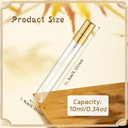 50 Pcs 10ml/0.34oz Fine Mist Glass Bottle Mini Transparent Spray Vials Empty Refillable Perfume Bottles for Cosmetic Perfume Liquid Sample DIY Sprays - Gold Lids