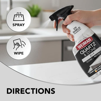 Weiman Quartz Countertop Cleaner and Polish - Clean and Shine Your Granite, Marble Countertops, Kitchen Island, and Stone Surfaces with UV Anti-Fade Protection, Citrus, 24 Ounce with Microfiber Cloth