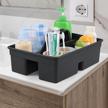 Set of 6 Plastic 3 Compartments Cleaning Supplies Caddy with Handle, Commercial Cleaning Caddy Organizer, Gray