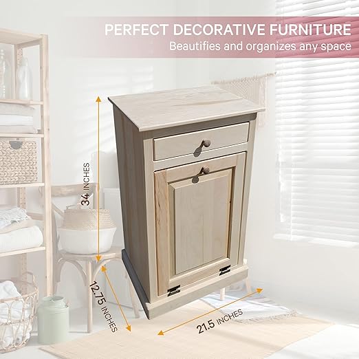 Peaceful Classics - Handmade Hideaway Cabinet - Decorative Bathroom, Office, and Bedroom Trash Can - Wooden Tilt Out Trash Bin (Unfinished)