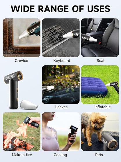 Compressed Air Duster COLBOR Electric Mini Blower for PC Cleaning Kit 100000RPM Cordless with LED Light & Nozzle Rechargeable Air Cleaner Keyboard Plumero de aire comprimido Turbo Jet Fan