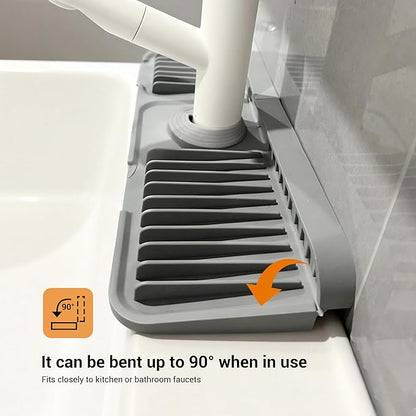 ZJWZLG Faucet Mat for Kitchen Sink, 17.7"X5.5" Silicone Sink Splash Guard with Soap Holder, Snap-On Design & 7°slope Fast Drain, Folding Sink Faucet Mat for Universal Kitchen Bathroom Sink（Grey）