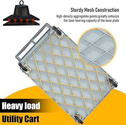 2 Tier Rolling Utility Cart on Wheels, 550 lbs Capacity Flat Top Plastic Tool Cart with Lipped Shelves, 46 x 26-Inch Heavy Duty Work Cart for Warehouse, Garage, Cleaning, Gray