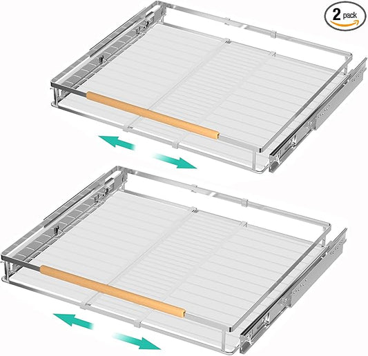 iPEGTOP 2 Pack Pull Out Cabinet Drawer Shelf Organizer, Extendable Sliding Slide Out Pantry Shelves Storage Heavy Duty for Kitchen Cabinets Under Sink, Adjustable Width 17.1~28" W x 22.4" D