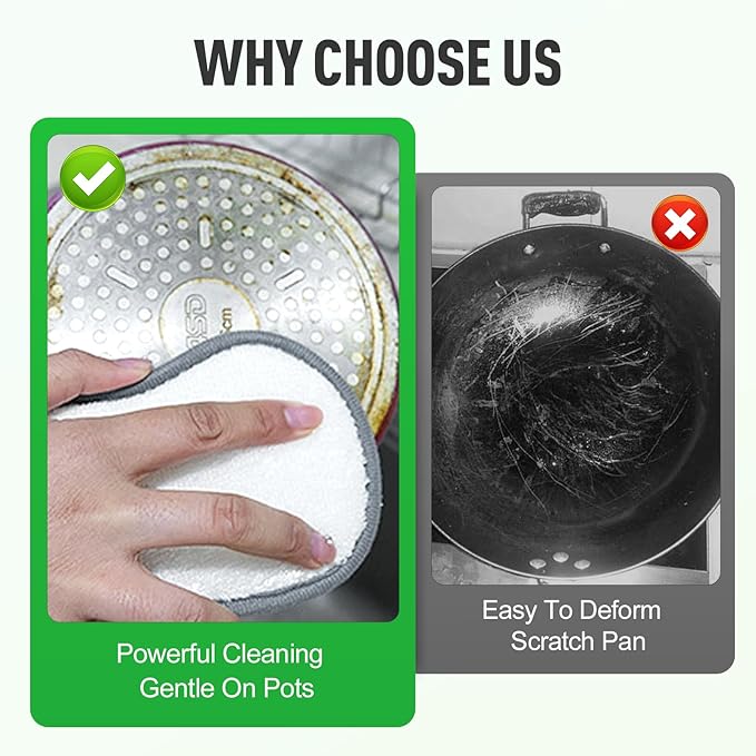 Multipurpose Cleaning Sponges, Non Scratch Double-Sided Heavy Duty Scrub Sponges, Silver Stainless Steel and Multi-Layer Fiber, Metal Scrubbing Pads Sponge Cloths for Home Kitchen (5)