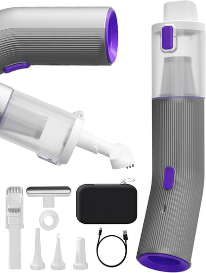 Vogano Handheld Vacuum Cleaner Cordless, 15000Pa High Power, Portable Mini Car Vacuum Air Duster with 2 Suction Modes & Multi-Nozzles for Desk Home Office Pet Hair, Silver