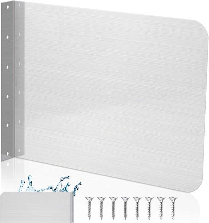 Amylove 17 x 12 Inch Stainless Steel Splash Guard Stainless Steel Wall Mount Guard with Screws Screws for Bathroom Sink Side Sink Splash Prep Sinks Protector for Commercial Kitchen Restaurant