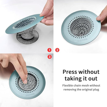 TRAPMATE Reversible Bathtub Drain Hair Catcher, Prevent Clogging Shower Drain Cover, Patend 304 Stainless Steel Drain Strainer for Regular & Pop-up Drain (Teal)