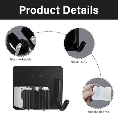 5 Pack Mop and Broom Holder Wall Mount, Stainless Steel Mop and Broom Hanger with Hooks, Mop Broom Organizer for Closet Laundry Garage Garden Tool Organizer (Black)