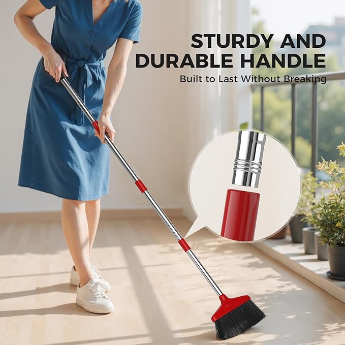 Handy Broom 2Pack, Indoor/Outdoor Brooms, Duty Kitchen Broom, for Home Garage Kitchen Office Courtyard Lobby Patio Lawn Concrete (2, Red)