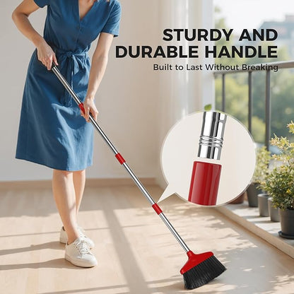 Handy Broom 2Pack, Indoor/Outdoor Brooms, Duty Kitchen Broom, for Home Garage Kitchen Office Courtyard Lobby Patio Lawn Concrete (2, Red)