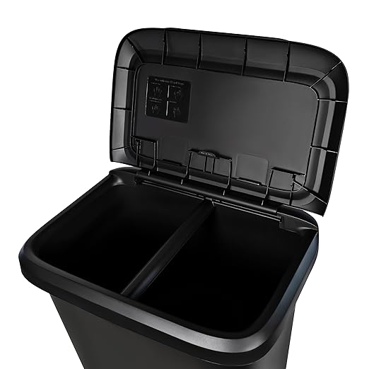Oversized Dual-Compartment Trash Can - 20.4 Gal Plastic Kitchen/Garage Bin (Black)