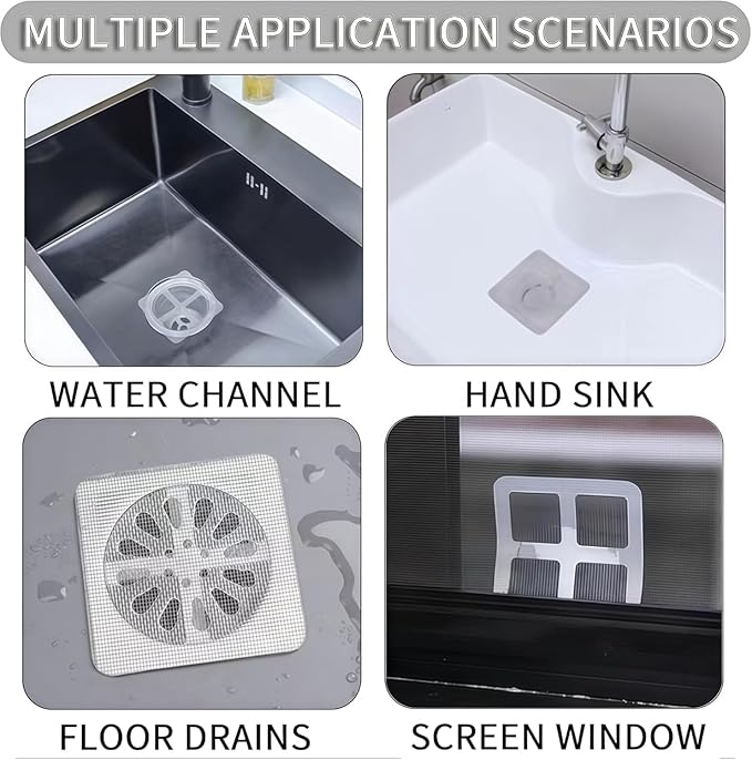 60 Pack Disposable Shower Drain Hair Catcher, 4" X 4" Disposable Drain Hair Catcher, Floor Drain Filter Stickers, Square Shower Drain Mesh Sticker, Bathroom, Laundry, Bathtub, Kitchen, Sink