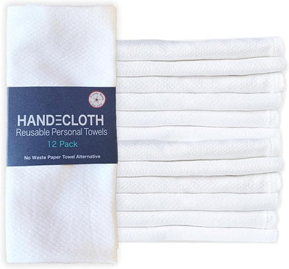 HANDECLOTH Reusable Paper Towels/American Made/Quality Finished Edge/Cotton/Machine Washable/Absorbent and Durable/No Pilling/Microfiber Alternative/Guest Towel/White (12 Pack)