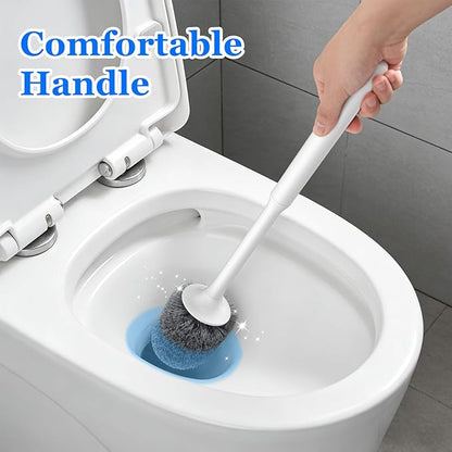 Toilet Brush, 2 Pack Toilet Bowl Brush and Holder Set Ergonomic Long Handle Toilet Scrubber with Ventilated Base for Quick Drying, for Bathroom Cleaning, White & Gray