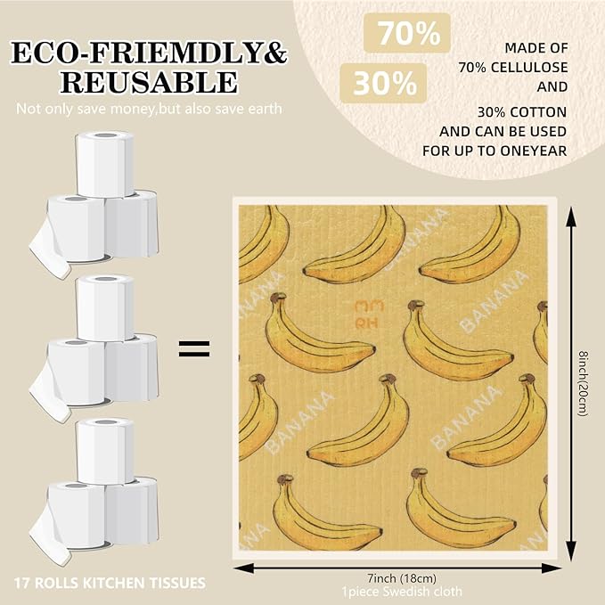 6 Pack Swedish Dishcloths for Kitchen |Watercolor Dish Towels | Reusable Paper Towels Washable | Non-Scratch Cellulose Sponge Cloths | No Odor, Biodegradable, Swedish Cloths, Fruits-2