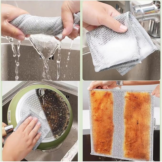 Kitchen Dish Soap Dispenser with Sponge Holder, 2-in-1 Countertop Soap Pump Dispenser, Soap Dispenser for Kitchen Sink with 2-Packs Wire Dishwashing Rag,White